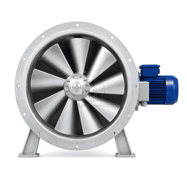 Front bore view of the aluminum airfoil impeller in the tube-axial fan