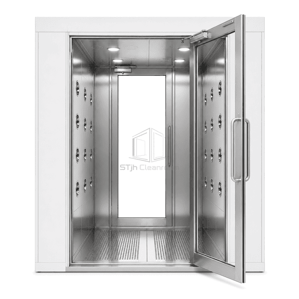 Open chamber view with two standing zones, extended nozzles and split returns