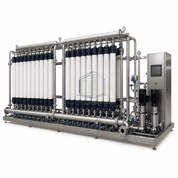 Horizontal ultrafiltration rack with backwash manifold