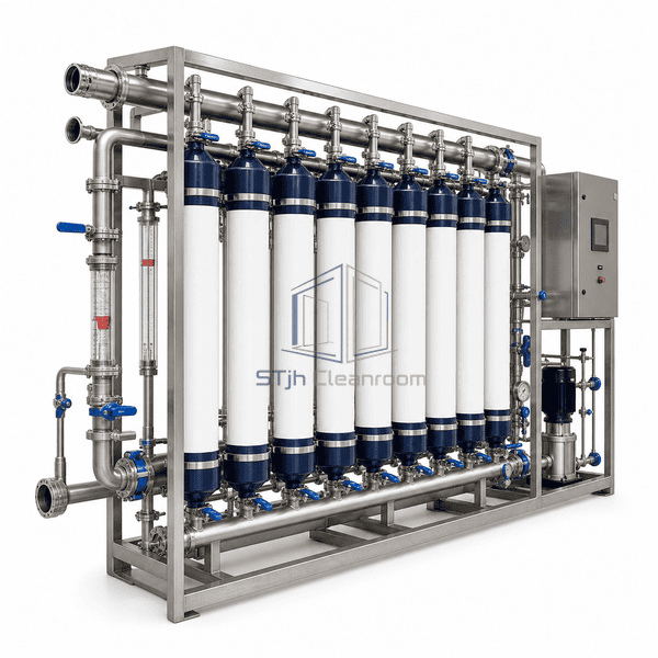 Ultrafiltration system side view with feed and filtrate headers