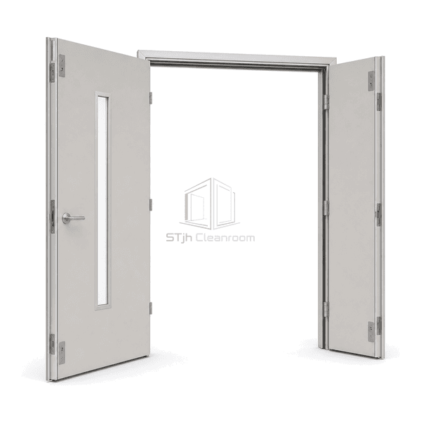 Both unequal cleanroom door leaves open for expanded access