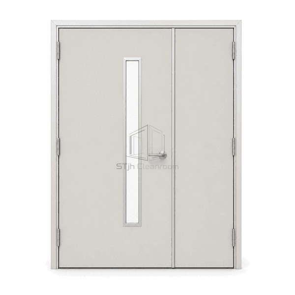Front elevation of a leaf-and-a-half cleanroom doorset