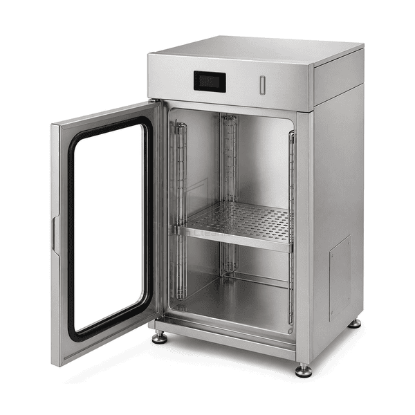Open chamber view of reflective walls and perforated payload shelf