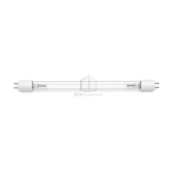 Overhead horizontal complete view of the clear UV-C replacement tube with two G13 ceramic caps