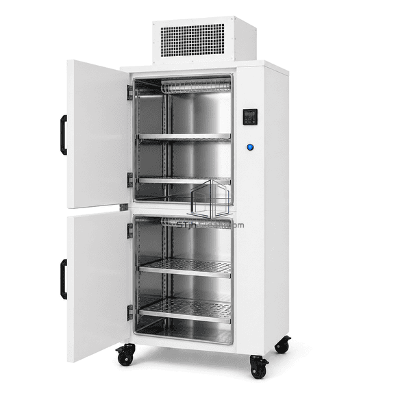 UV cabinet open view with reflective chamber and shelves