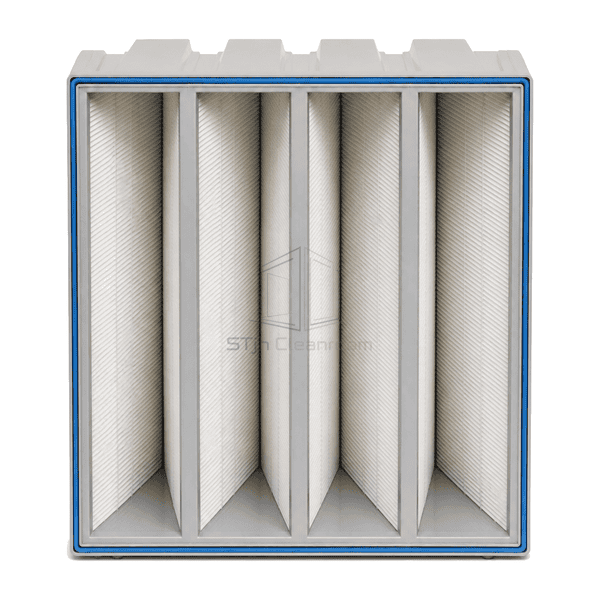Upright front view of V-bank HEPA filter showing the high-airflow face