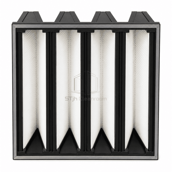 Front view into the aerodynamic V-shaped filter channels