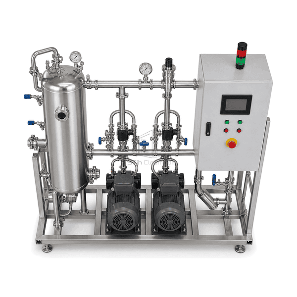 Horizontal presentation of the complete vacuum drainage piping and skid