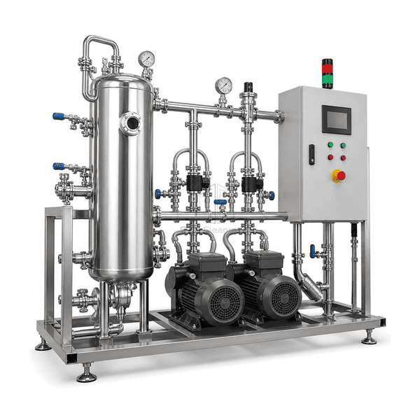 Complete vacuum drainage system showing sealed valve and pipe joint interfaces