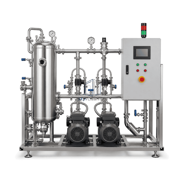 Front view of the vacuum drainage system showing receiver pumps and control cabinet