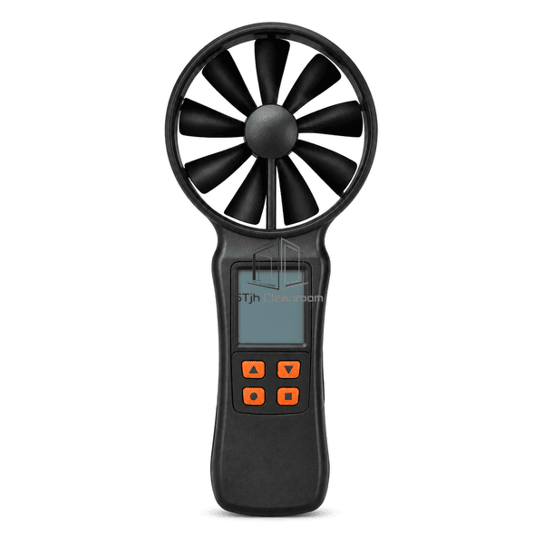 Vane anemometer front view showing circular impeller and display