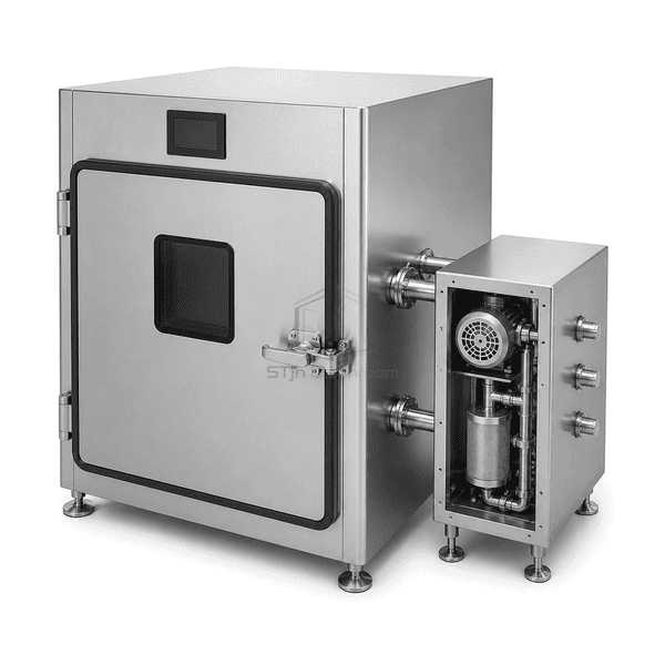 Service-side cutaway of VHP recirculation fan, catalyst and connections