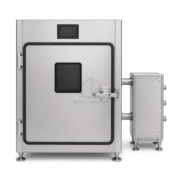 Front elevation of the VHP pass box and cycle-status touchscreen