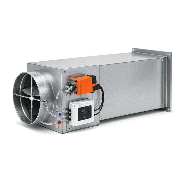 Horizontal full-length view of pressure-independent VAV terminal assembly