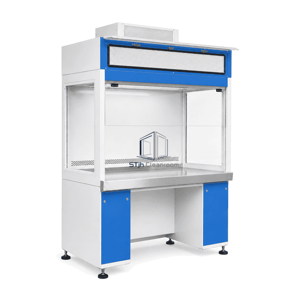 Close view of the HEPA filter gasket frame and removable work-surface joint