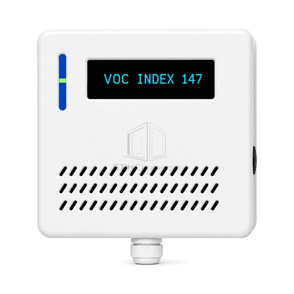 Front view of cleanroom VOC sensor showing air quality index
