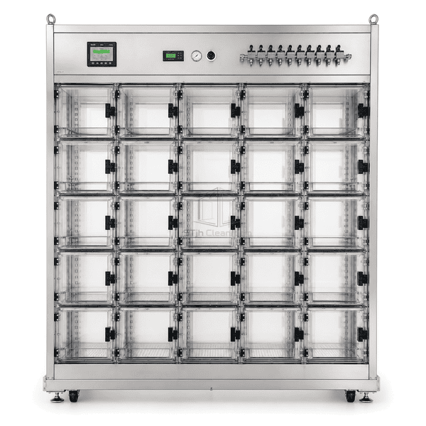 Wafer storage cabinet in full front elevation showing independent compartments