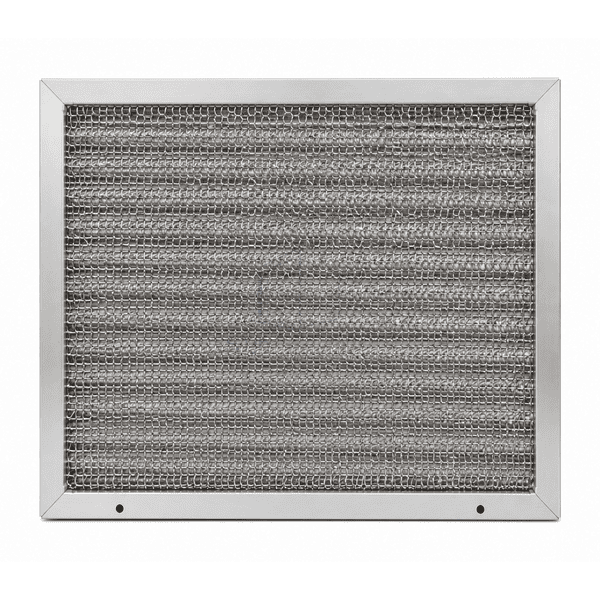 Front view of layered crimped aluminum mesh behind an expanded-metal face