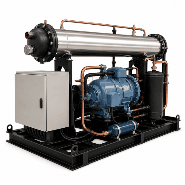 Opposite high view of the complete water-cooled condensing package