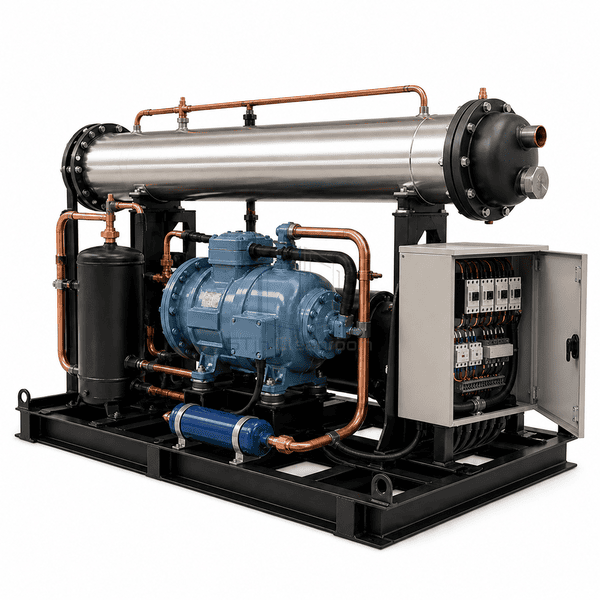 Water-cooled condensing unit with control cabinet open