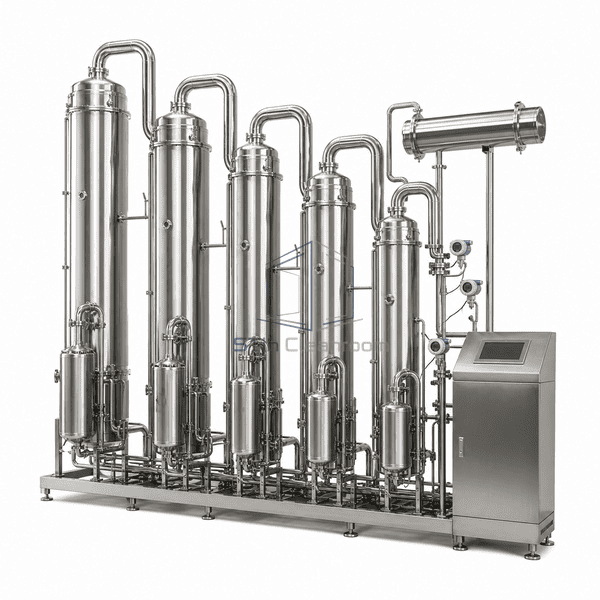 Water for Injection system side view of multiple effects and condenser