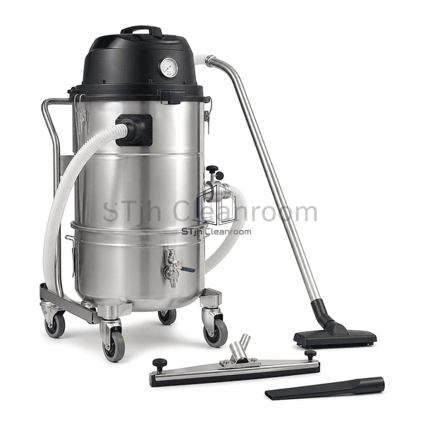 Complete wet and dry cleanroom vacuum with liquid and floor tools