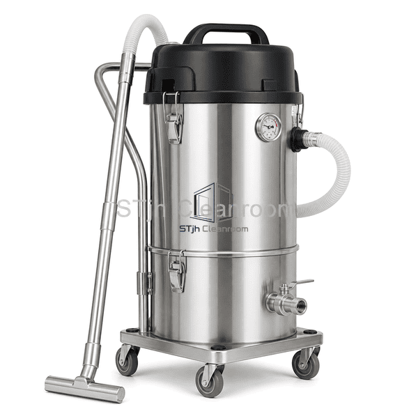 Side view showing removable stainless tank and drain valve