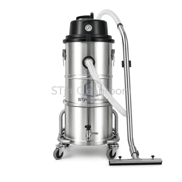 Front view of wet and dry cleanroom vacuum with pickup tools