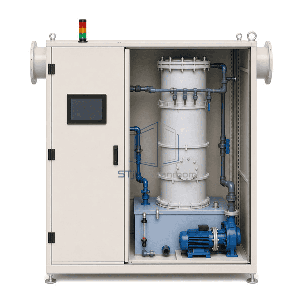 Wet gas scrubber complete upright front view showing touchscreen, service doors, pump bay and column enclosure