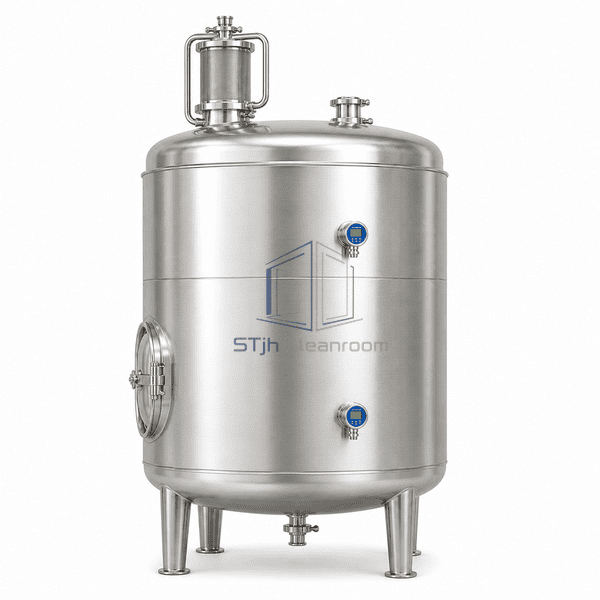 WFI storage tank side view showing level and temperature instruments