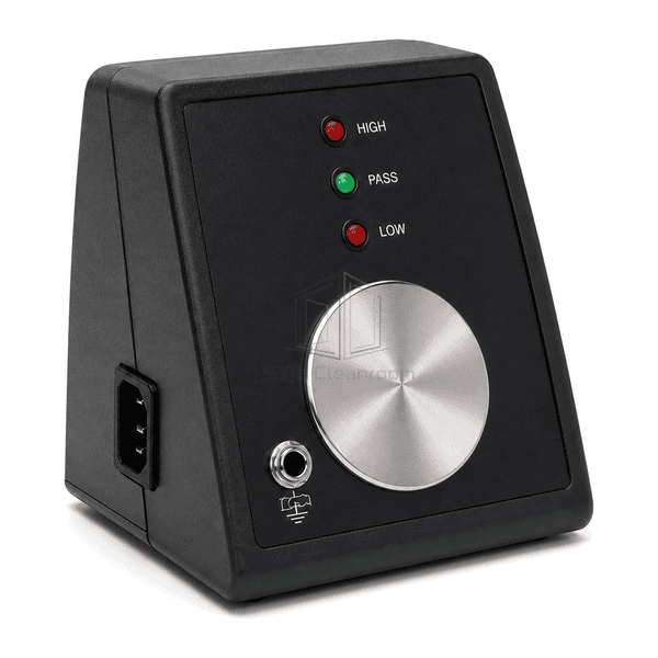 Interface view of wrist strap jack brushed touch plate and three-state result lamps