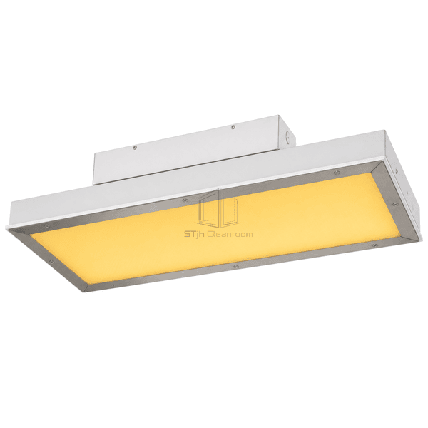 Wide horizontal amber cleanroom LED panel with sealed stainless doorframe